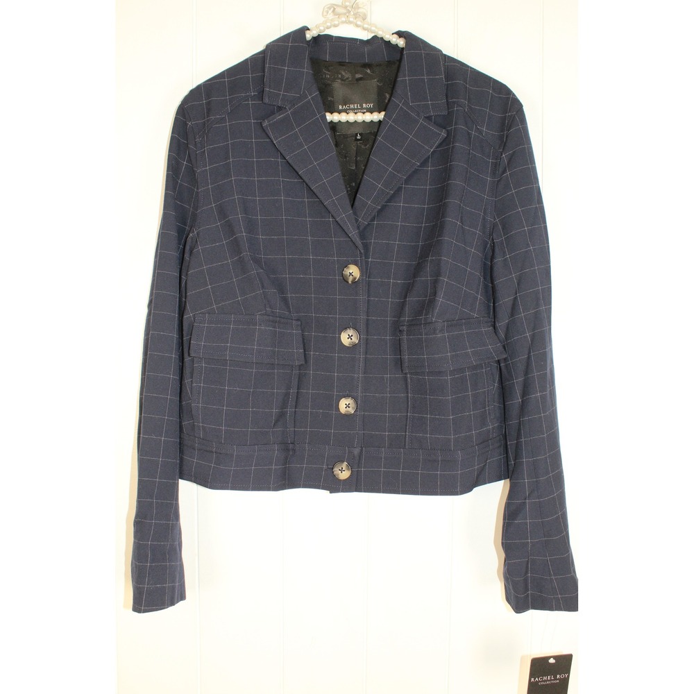 Rachel Roy Collection | Navy‎ Window Pane Blazer SZ L NWT